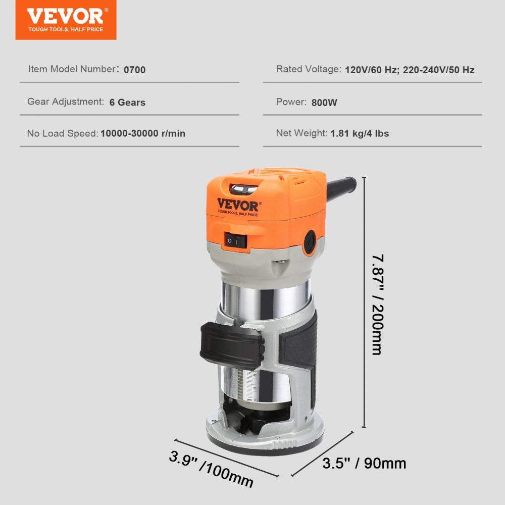 0700C - 1.25HP VEVOR Wood Router, 30,000 RPM, Compact & Versatile
