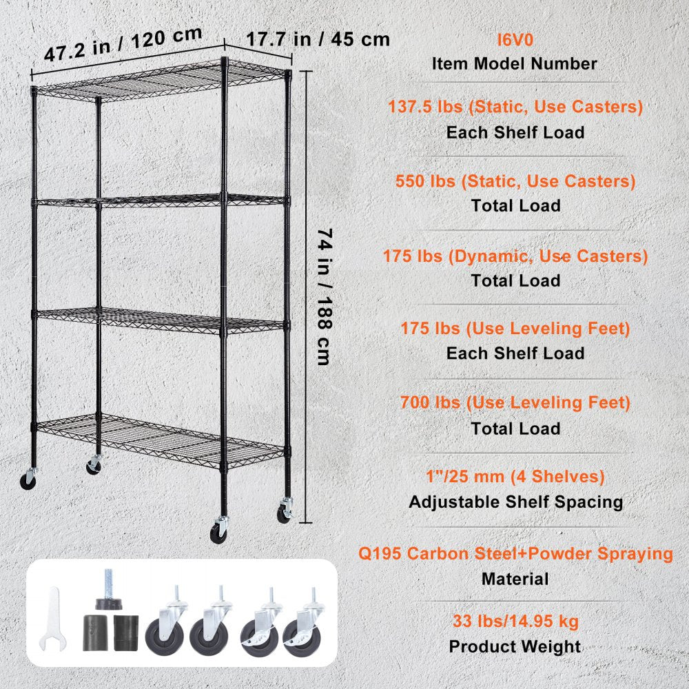 I6V0 - Heavy-Duty Storage Shelving Unit on Wheels, 700 lbs Capacity