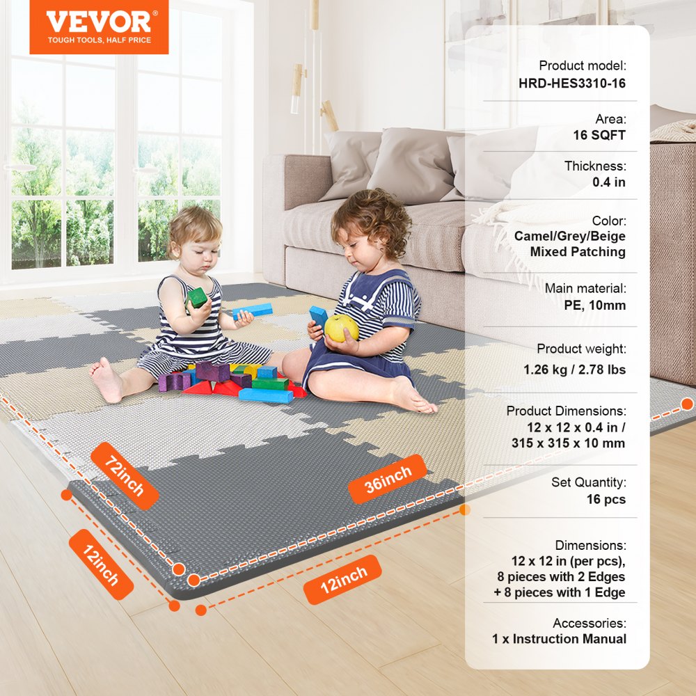HRD-HES3310-16 - Interlocking Foam Puzzle Mat for Safe Kid Play