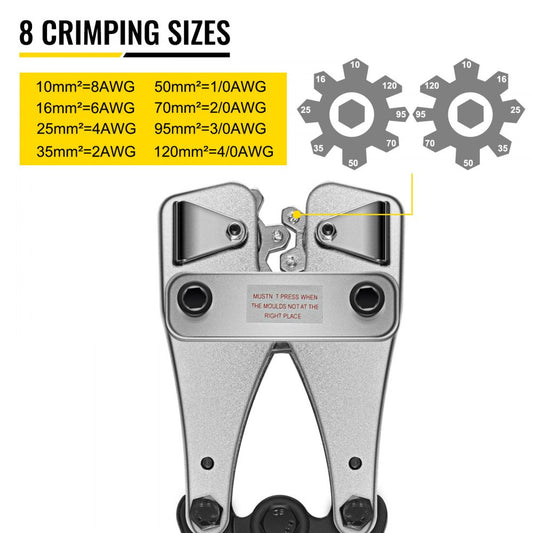 JY-10120 - Durable Metal Battery Cable Crimping Tool with 8 Hexagonal Sizes
