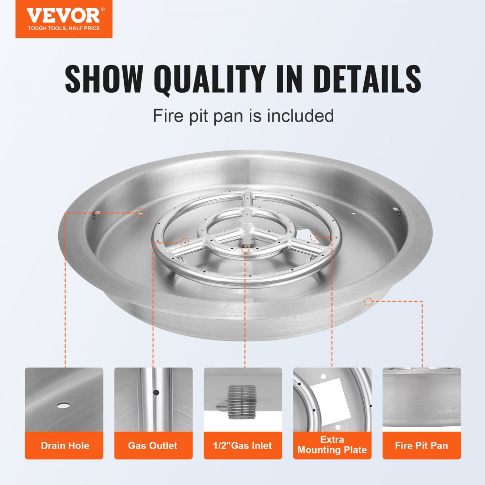 1050265 - 19" Stainless Steel Fire Pit Pan for Indoor/Outdoor Use