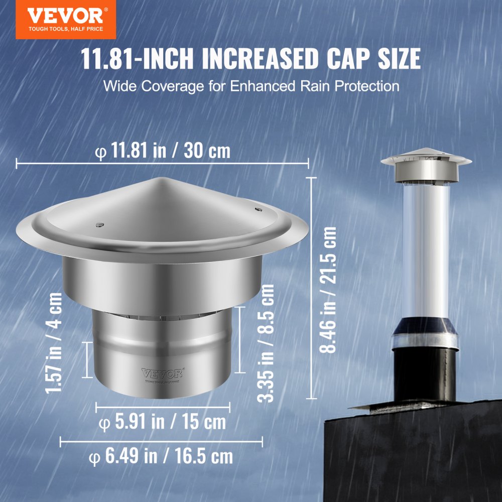 SRC-6-C - 6-Inch 304 Stainless Steel Chimney Cap for All Weather Protection