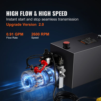 ZXDC12V-1.6KW-S-15L - 15-Quart VEVOR Hydraulic Pump with 3200 PSI Power