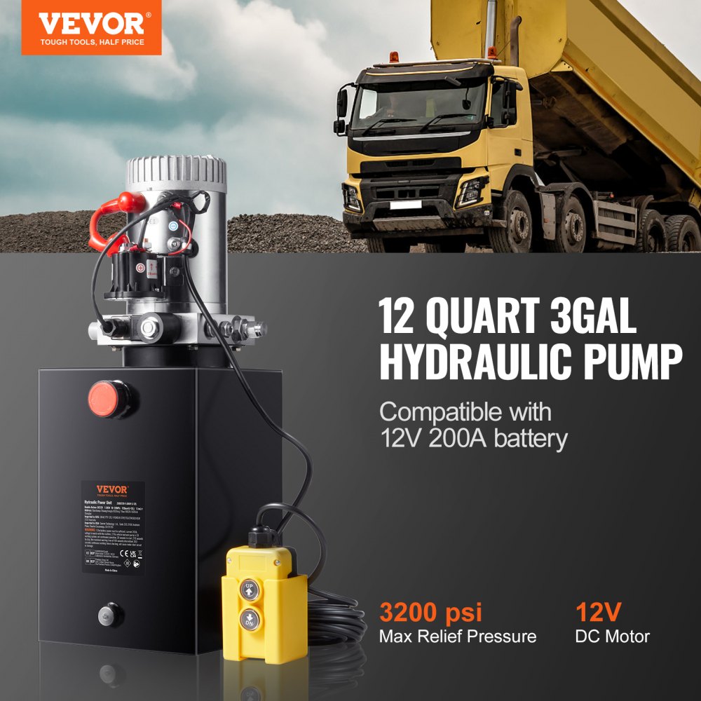 ZXDC12V-1.6KW-D-12L - 12 Quart 3200 PSI Hydraulic Pump for Dump Trailers