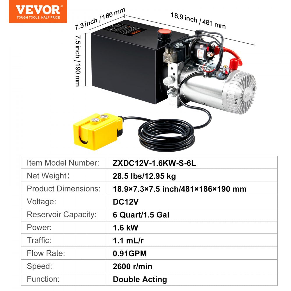 ZXDC12V-1.6KW-S-6L - 12V Hydraulic Pump for Heavy Machinery & Construction Tasks