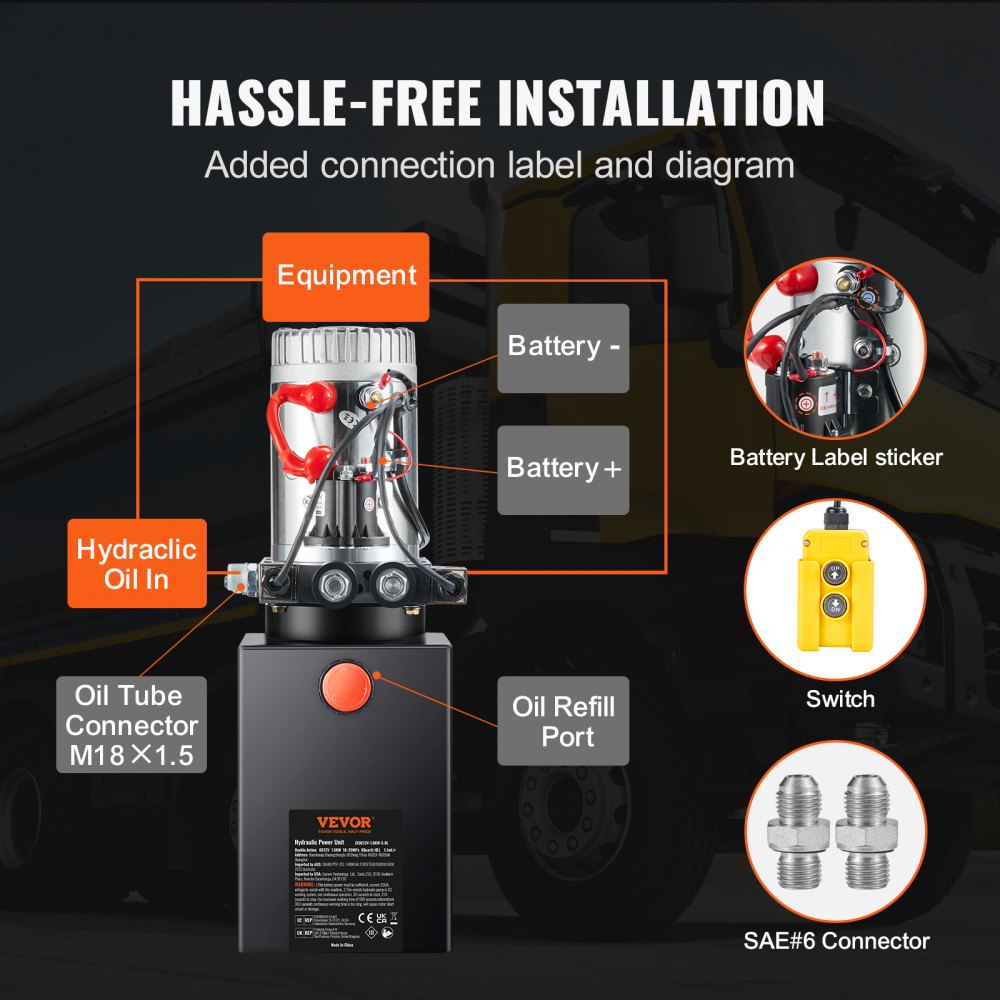 ZXDC12V-1.6KW-S-8L - 1.6 kW Double Acting Hydraulic Pump for Dump Trailers