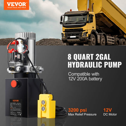 ZXDC12V-1.6KW-D-8L - 8 Quart Hydraulic Pump, 3200 PSI Power Unit