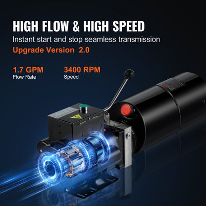 ZXAC220V-2.2KW-D-10L - VEVOR 10L Hydraulic Pump with 2.2kW Motor for Heavy Lifting