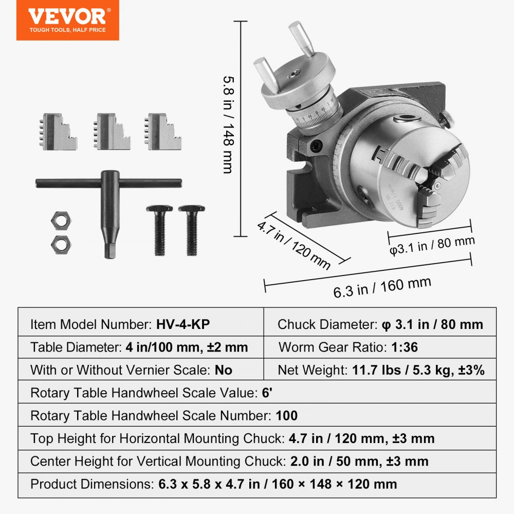 HV-4-KP - Durable 100 mm Rotary Table for Precision Milling Machines
