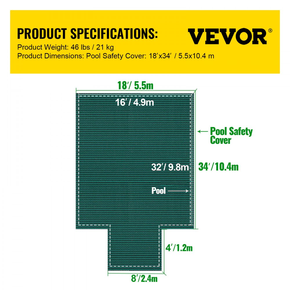 CT1834 - 16x32ft Durable PP Inground Pool Cover with Enhanced Fastening System
