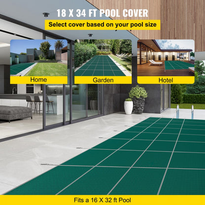 SSPC-6236 - Durable 16x32ft Polypropylene Inground Pool Cover with Safety Features