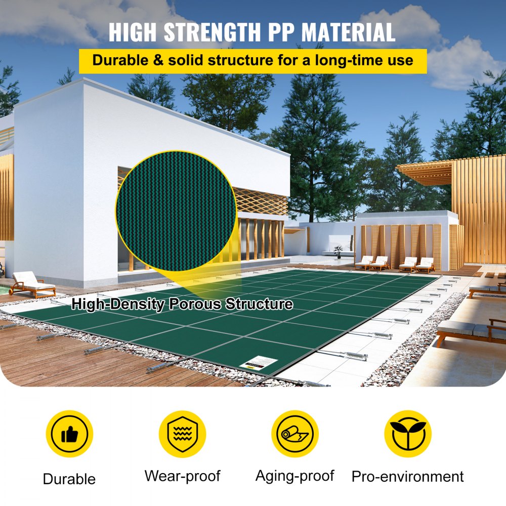 SSPC-6236 - Durable 16x32ft Polypropylene Inground Pool Cover with Safety Features