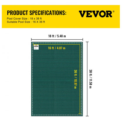 16FTX36FT - Durable 16x36ft VEVOR Pool Cover with Safety System