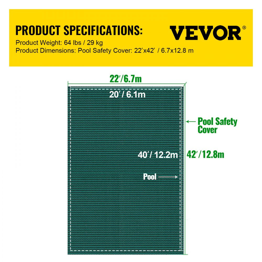 20FTX40FT - Durable 20x40ft VEVOR Pool Cover with Fastening System