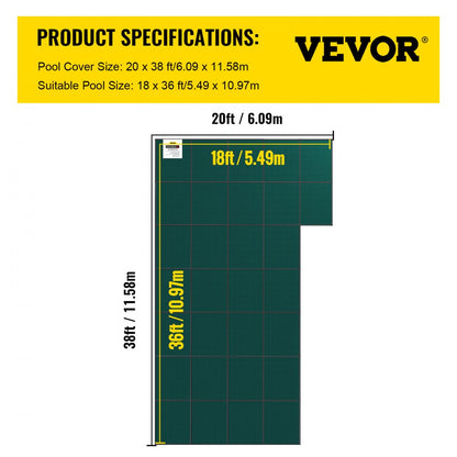 YYCM-7455 - Durable 20x38 ft VEVOR Pool Safety Cover with Installation Hardware