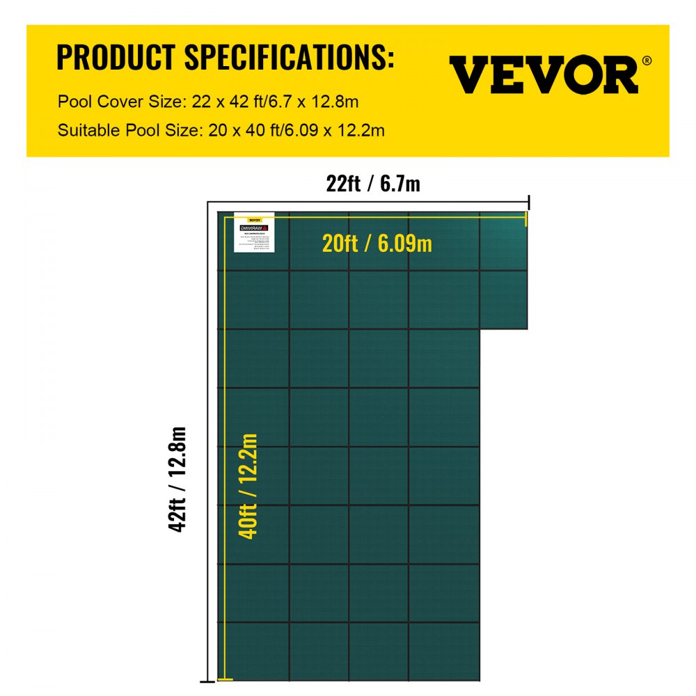 YYCM-0097 - 20x40 ft VEVOR Pool Safety Cover with Hardware and Brass Anchors