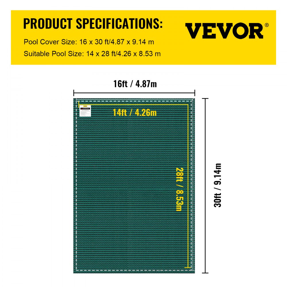 YYCM-6698 - 16x30ft Durable Polypropylene Pool Safety Cover with Brass Anchors