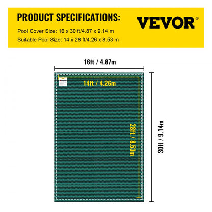 YYCM-6698 - 16x30ft Durable Polypropylene Pool Safety Cover with Brass Anchors