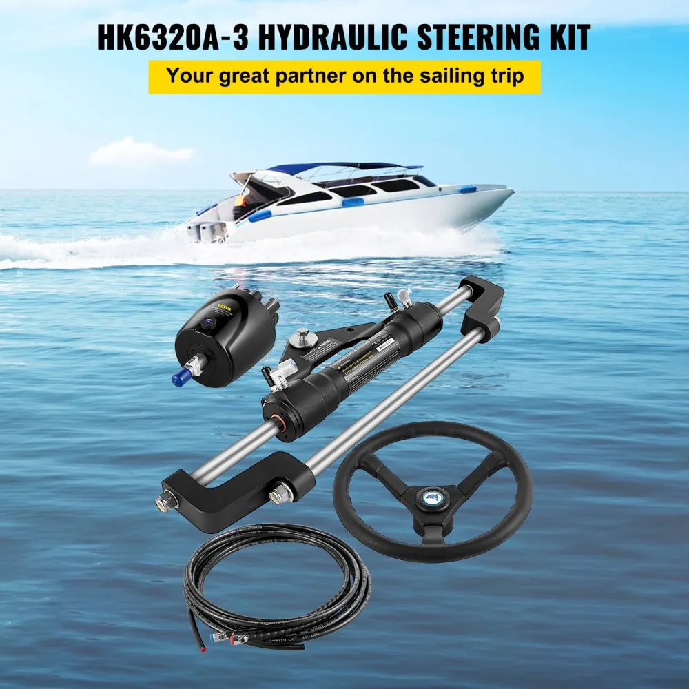 HK6320A-3 - VEVOR 300HP Outboard Steering Kit with Pump & Wheel