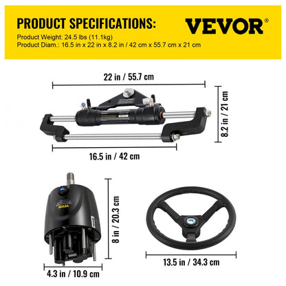 HK6320A-3 - VEVOR 300HP Outboard Steering Kit with Pump & Wheel