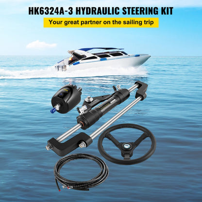 HK6324A-3 Hydraulic Steering Kit for Boats - 24ft Hose, Easy Install