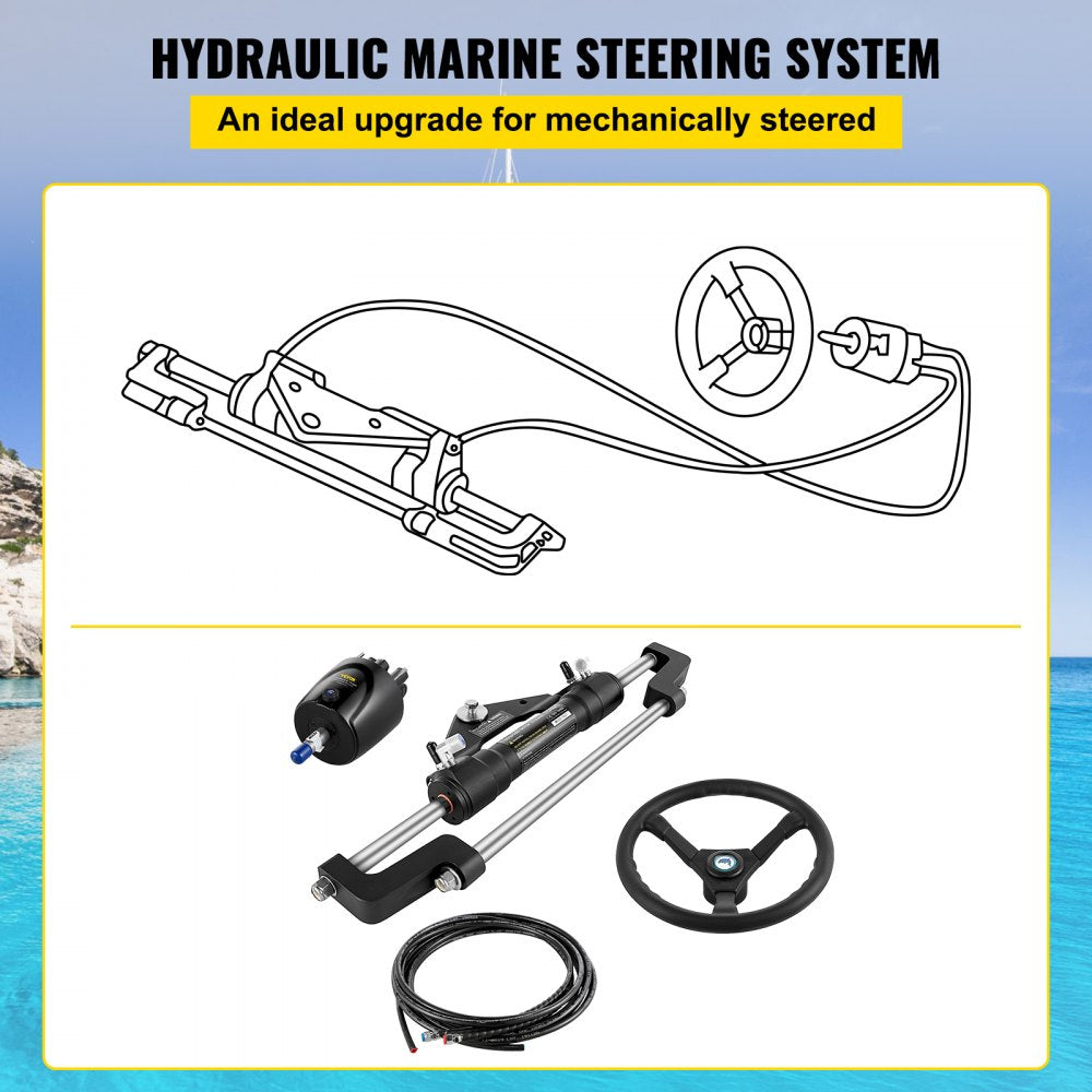 HK6324A-3 Hydraulic Steering Kit for Boats - 24ft Hose, Easy Install