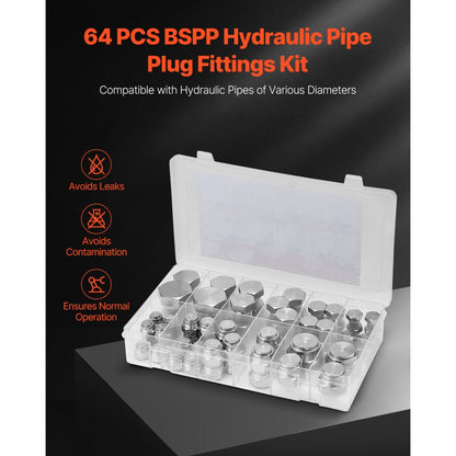 BSPP 64PCS-SS - 64-Piece Galvanized Hydraulic Fitting Kit for Easy Connections
