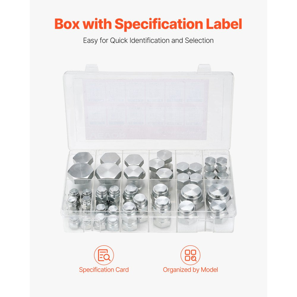 BSPP 64PCS-SS - 64-Piece Galvanized Hydraulic Fitting Kit for Easy Connections