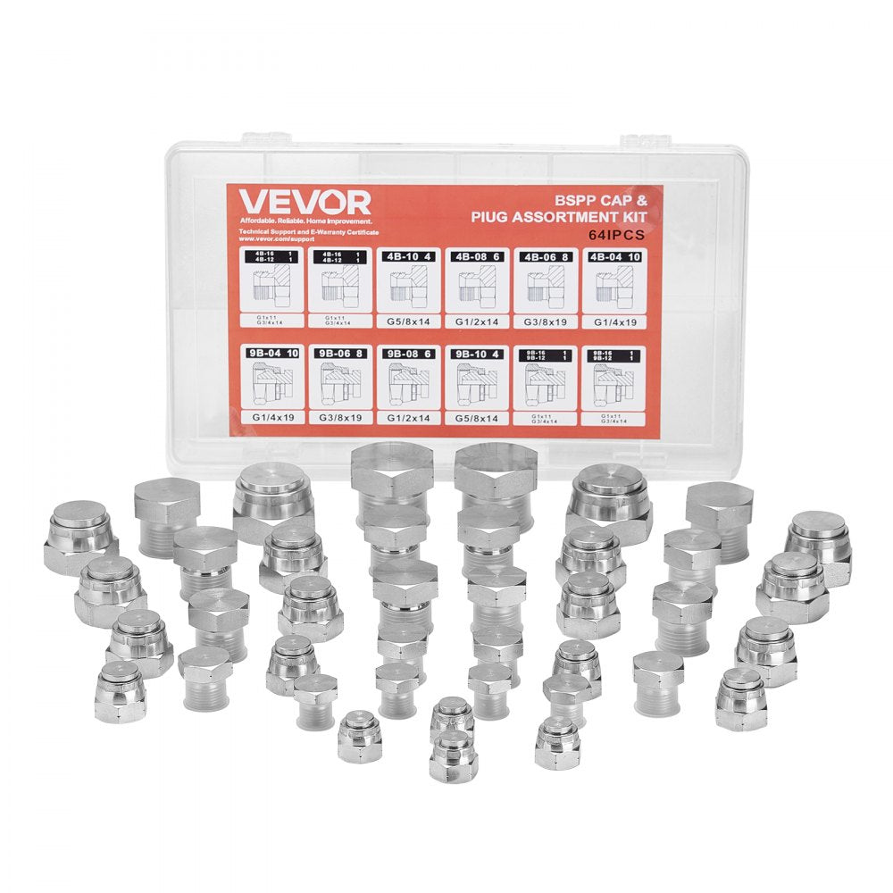 BSPP 64PCS-SS - 64-Piece Galvanized Hydraulic Fitting Kit for Easy Connections