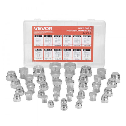 BSPP 64PCS-SS - 64-Piece Galvanized Hydraulic Fitting Kit for Easy Connections