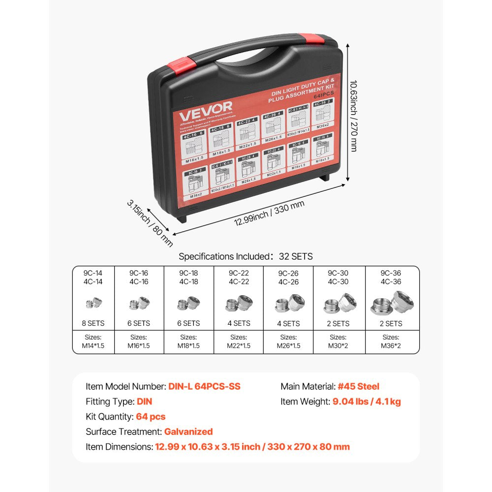 DIN-L 64PCS-SS - 64-Piece Steel Hydraulic Fitting Kit in Storage Case