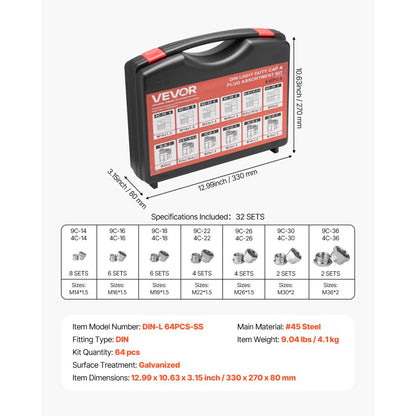 DIN-L 64PCS-SS - 64-Piece Steel Hydraulic Fitting Kit in Storage Case