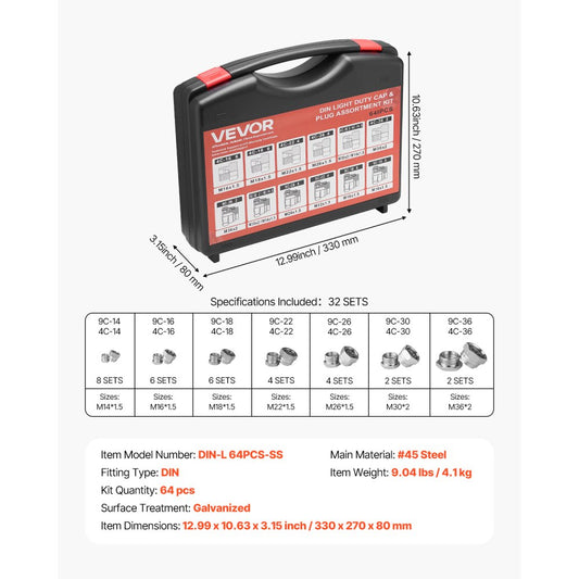 DIN-L 64PCS-SS - 64-Piece Steel Hydraulic Fitting Kit in Storage Case