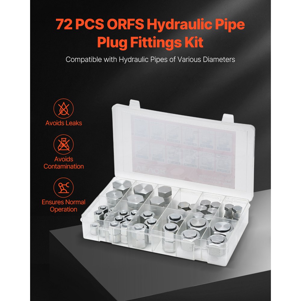 ORFS 72PCS-SS - 72-Piece Galvanized Steel Hydraulic Fittings Kit with Storage