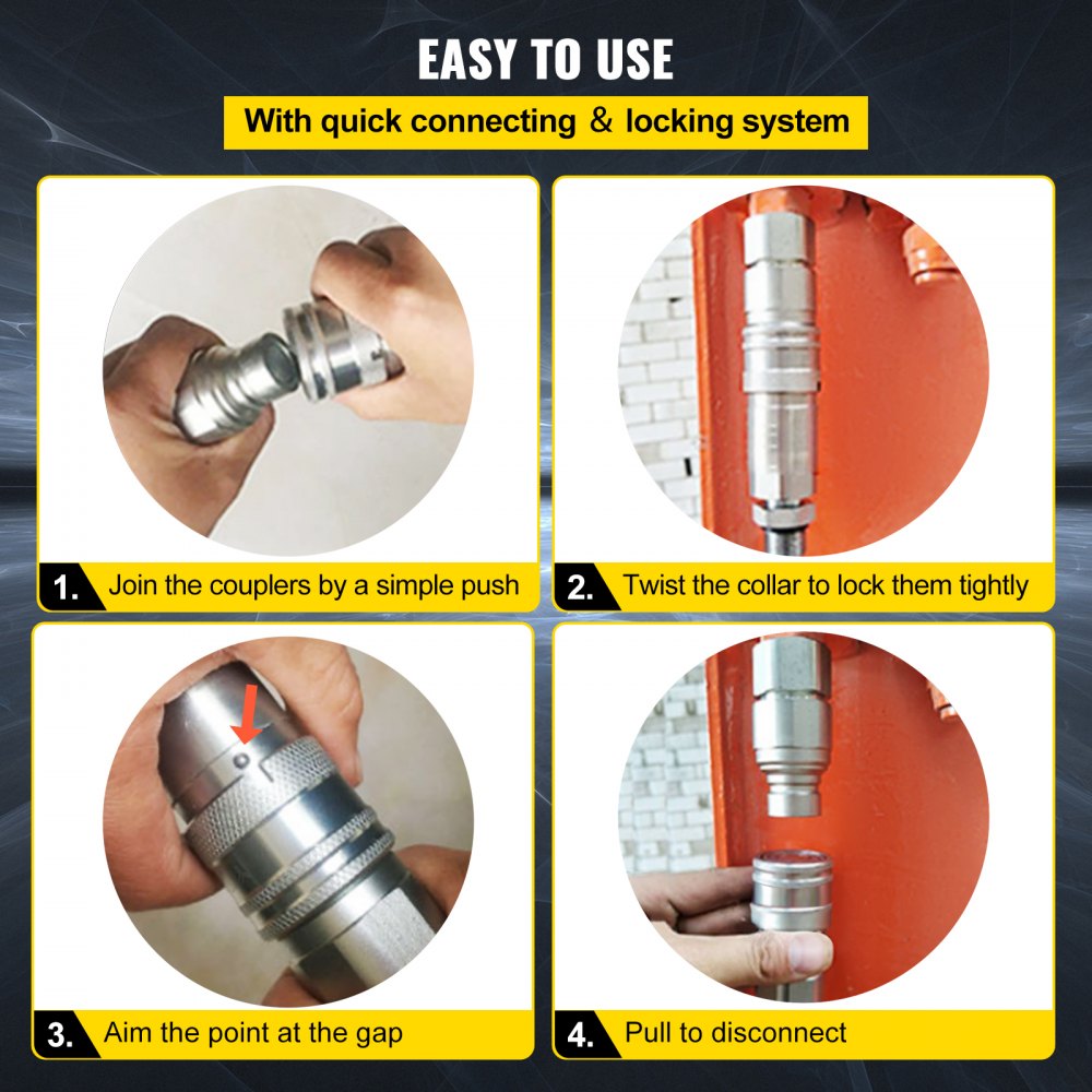 VEVOR 1/2" Hydraulic Coupler - Durable Steel Quick Connect, High Compatibility