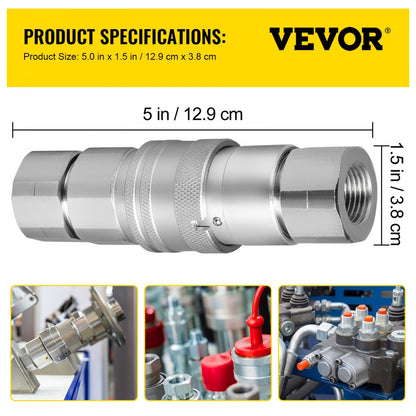 VEVOR 1/2" Hydraulic Coupler - Durable Steel Quick Connect, High Compatibility