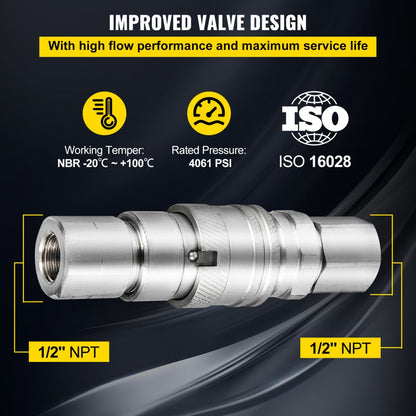010713344170 - Heavy-Duty 1/2" NPT Hydraulic Couplers with High Flow Rate