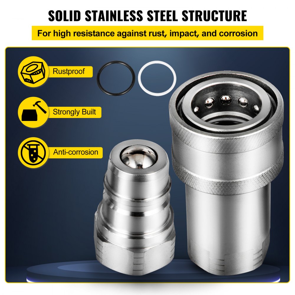 010693620949 - 3/8" Hydraulic Couplers with Rust-Resistant Steel & Locking System