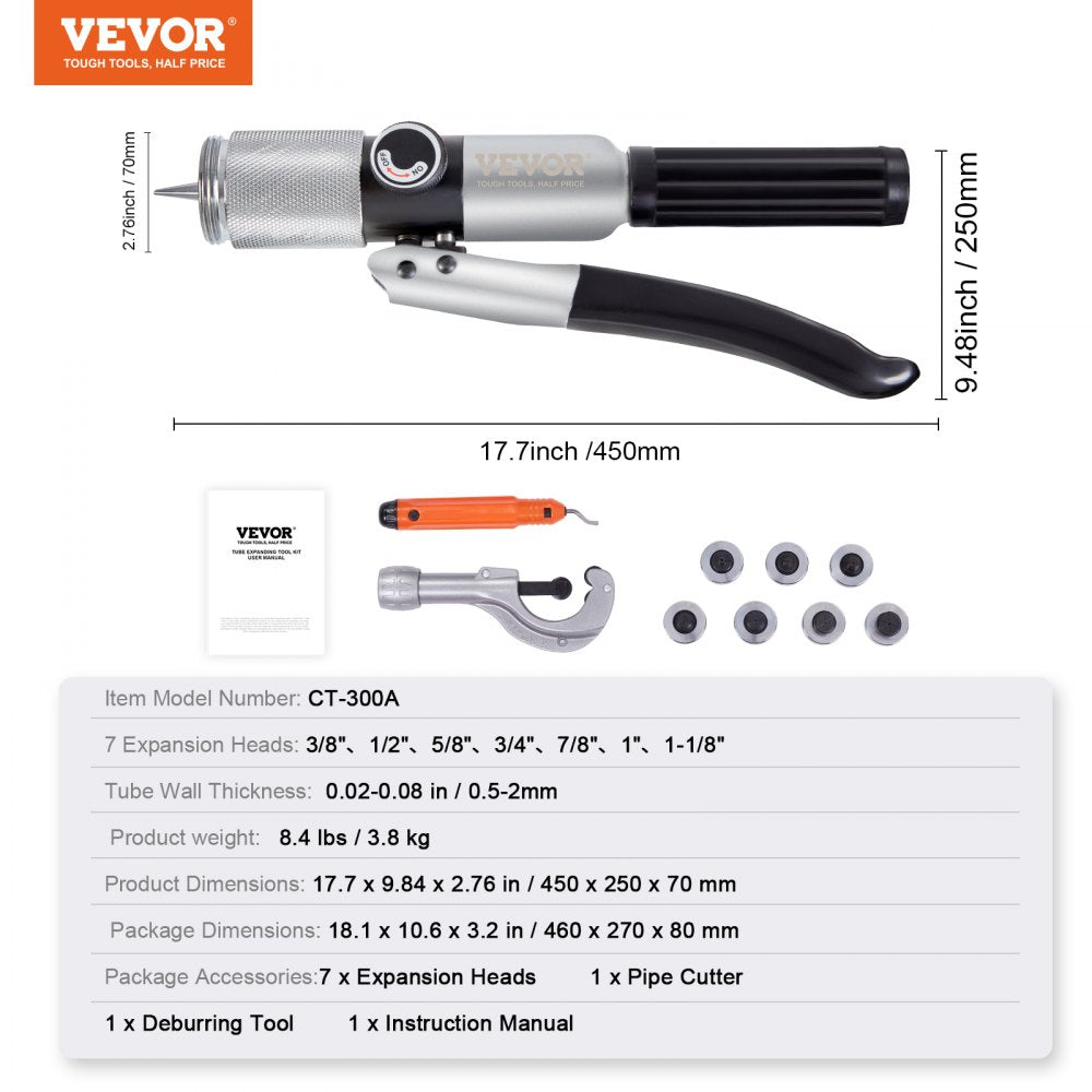 CT-300A - VEVOR Hydraulic Tube Expander for 3/8"-1-1/8" Pipes