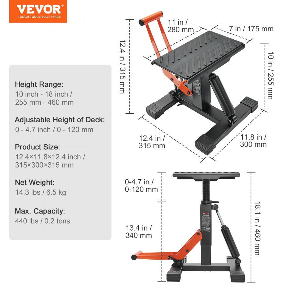 TD-059 - Adjustable 440 lbs Motorcycle Lift Stand, 10-18 inches Height