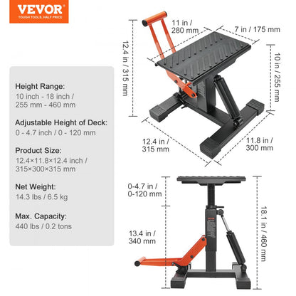 TD-059 - Adjustable 440 lbs Motorcycle Lift Stand, 10-18 inches Height