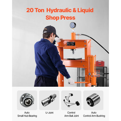 ZX0901 - 20 Ton Heavy-Duty Hydraulic Shop Press for Automotive Repairs