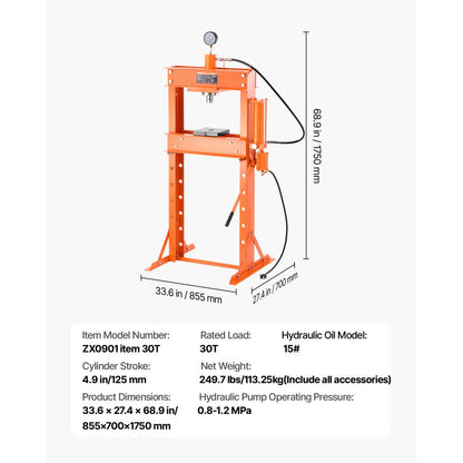 ZX0901 - 30 Ton Heavy-Duty Hydraulic Press for Vehicle Repair