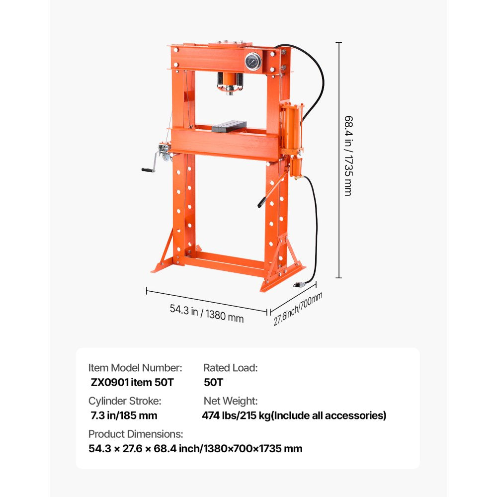 ZX0901 - Heavy-Duty 50T Hydraulic Press with Adjustable 7 Height Settings