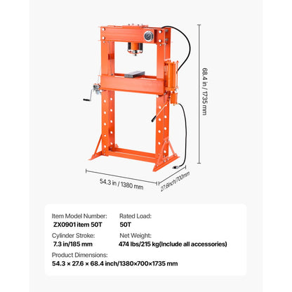 ZX0901 - Heavy-Duty 50T Hydraulic Press with Adjustable 7 Height Settings