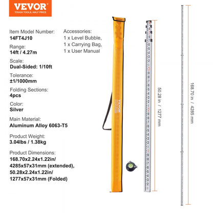 14FT4J10 - 14ft VEVOR Aluminum Rod with Dual-Sided Markings