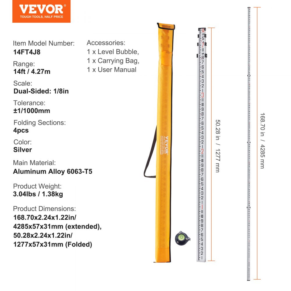 14FT4J8 - 14ft Telescopic Measuring Rod with Dual-Sided Markings