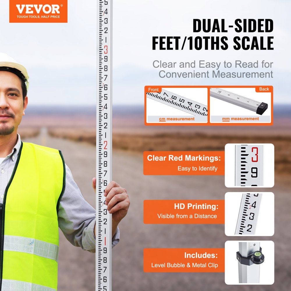 16FT4J10 - 16ft VEVOR Telescopic Measuring Rod with Dual Markings