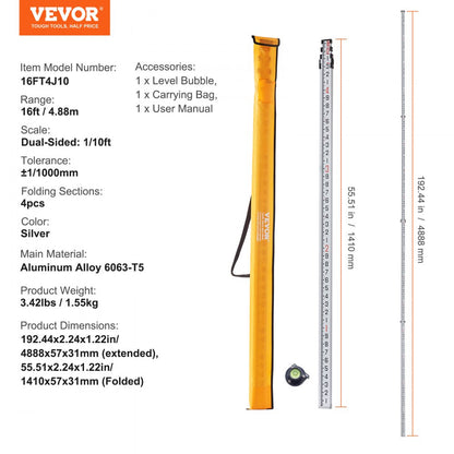 16FT4J10 - 16ft VEVOR Telescopic Measuring Rod with Dual Markings