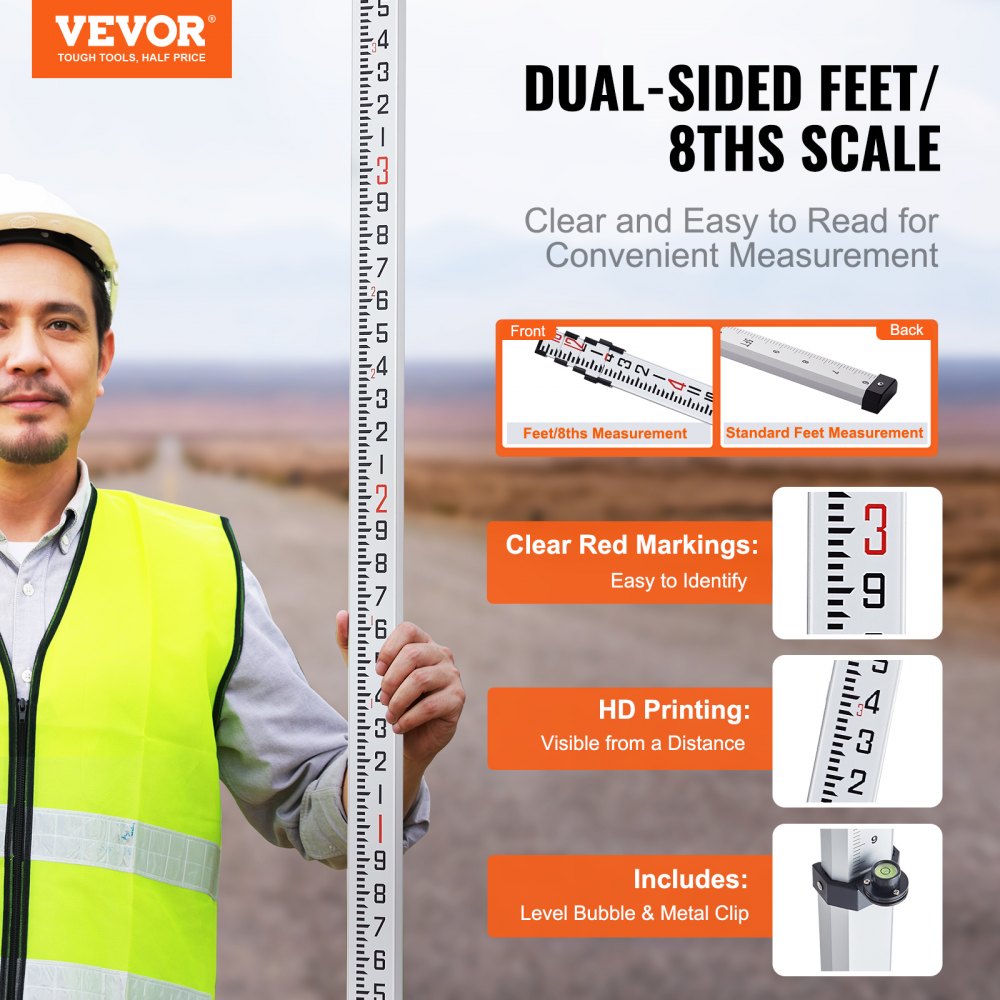 16FT4J8 - Durable 16ft Aluminum Measuring Rod with Dual-Sided Markings